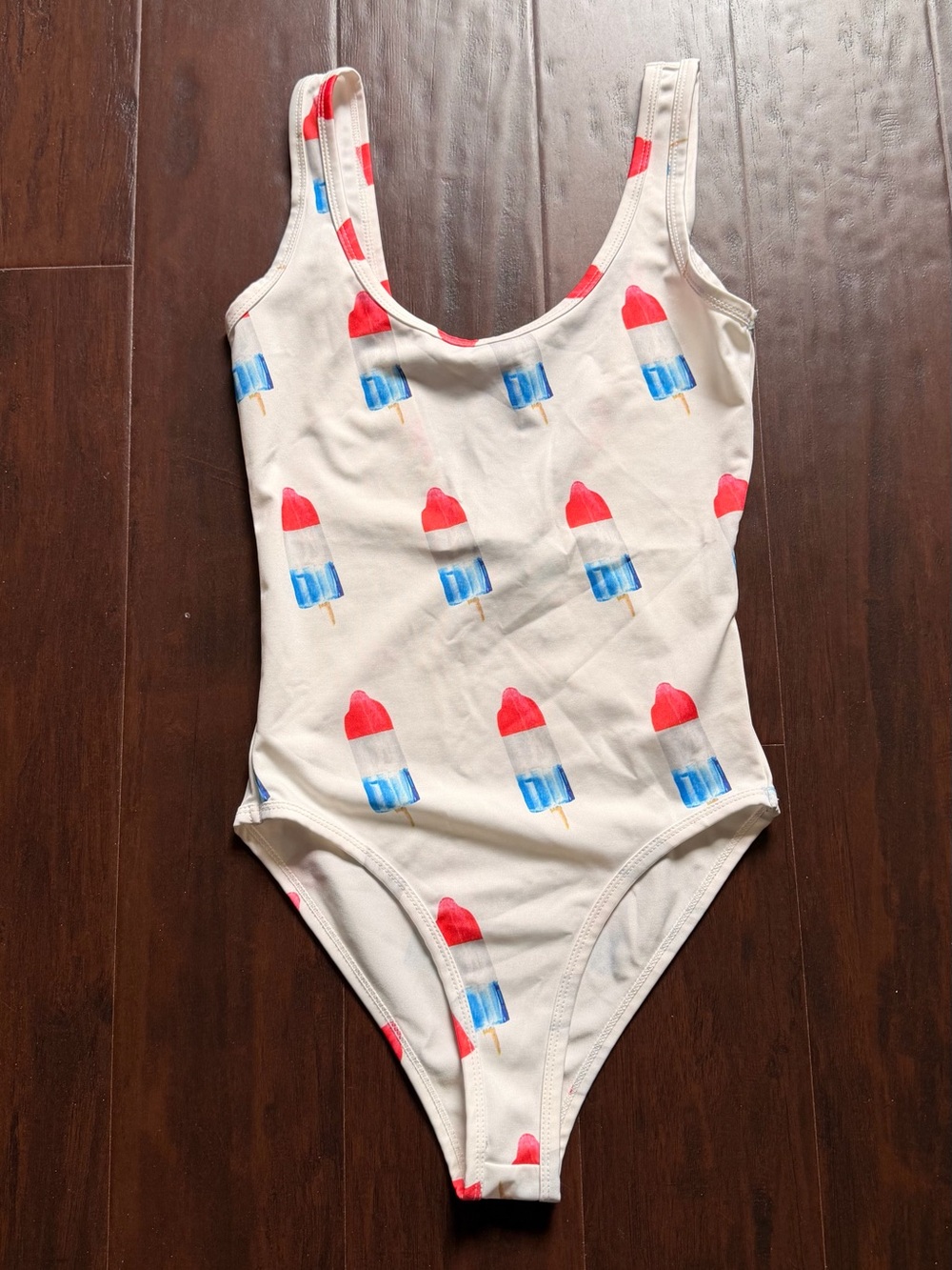 Forever 21 White One-Piece Swimsuit with Red & Blue Popsicle Print